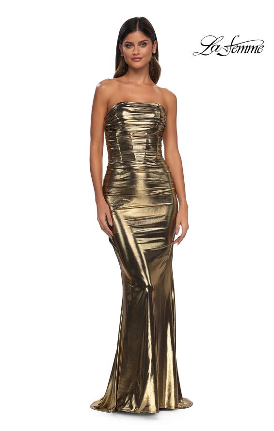 Picture of: Fabulous Metallic Jersey Ruched Strapless Dress in Gold, Style: 32518, Detail Picture 3