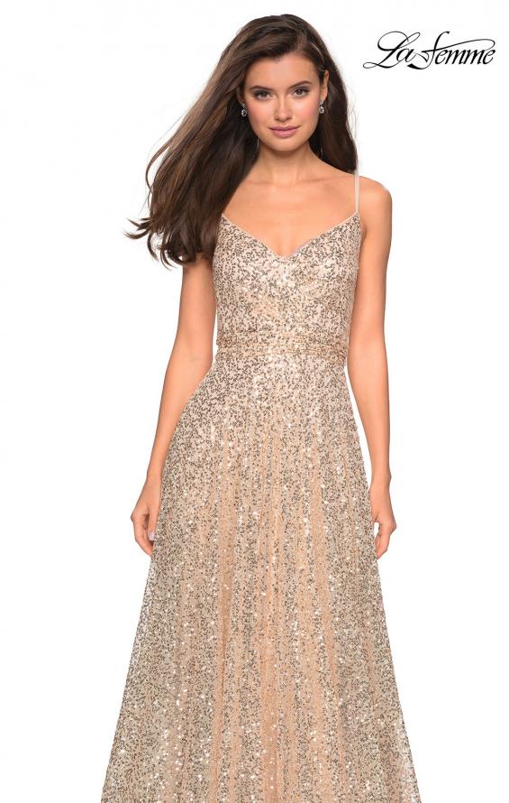 Picture of: sequin Empire Waist Prom Dress with V Back in Gold, Style: 27747, Detail Picture 5