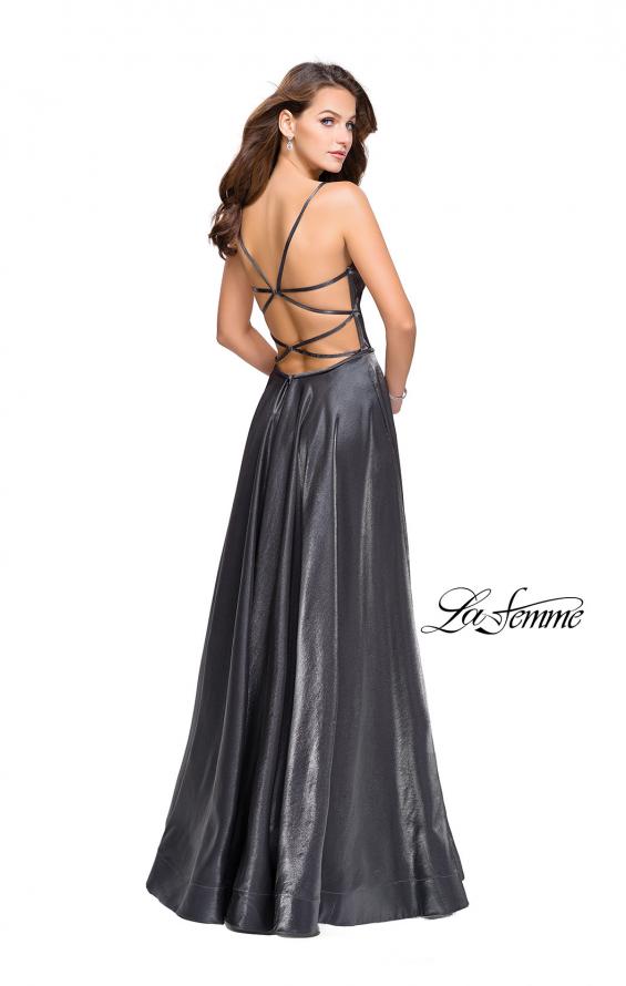 Picture of: Satin A-line Gown with Deep V Sweetheart Neckline in Gunmetal, Style: 25670, Detail Picture 5