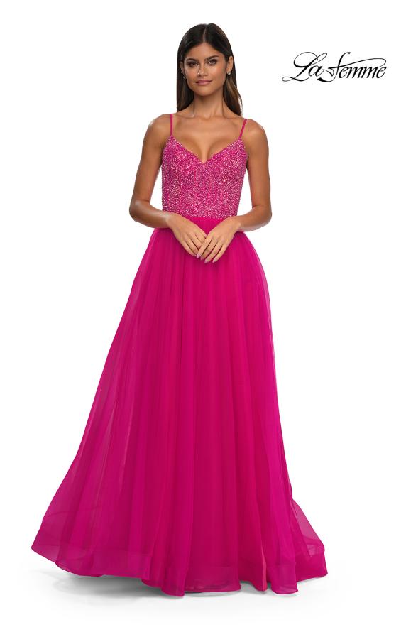 Picture of: Rhinestone Embellished Bodice Prom Dress with Full Skirt in Hot Fuchsia, Style: 32668, Detail Picture 9