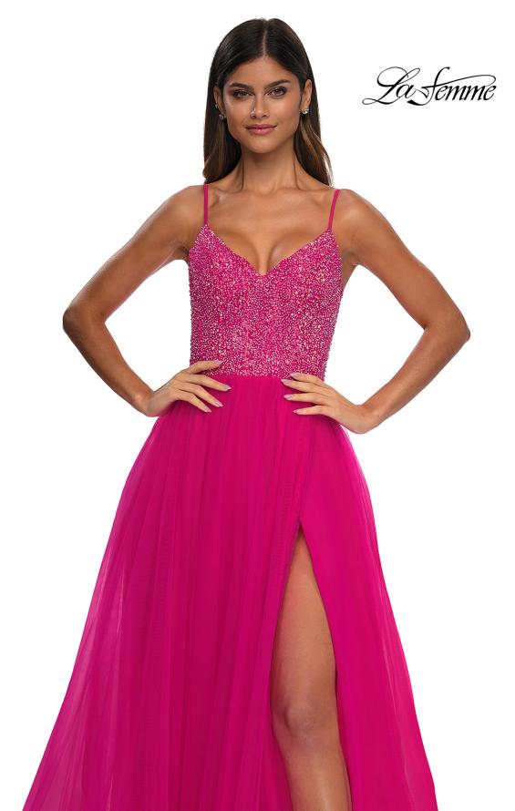 Picture of: Rhinestone Embellished Bodice Prom Dress with Full Skirt in Hot Fuchsia, Style: 32668, Detail Picture 11