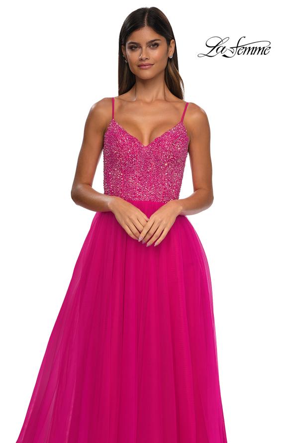 Picture of: Rhinestone Embellished Bodice Prom Dress with Full Skirt in Hot Fuchsia, Style: 32668, Detail Picture 13