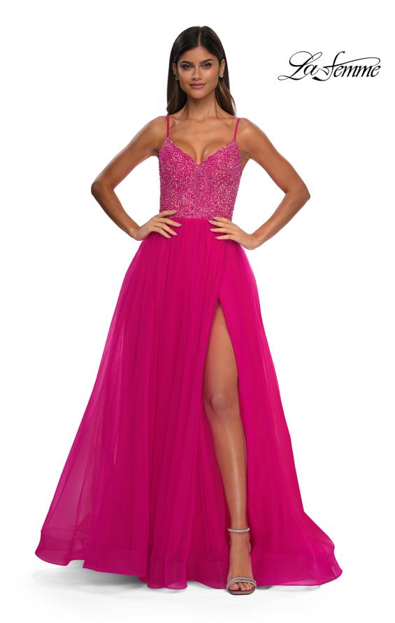 Picture of: Rhinestone Embellished Bodice Prom Dress with Full Skirt in Hot Fuchsia, Style: 32668, Detail Picture 3