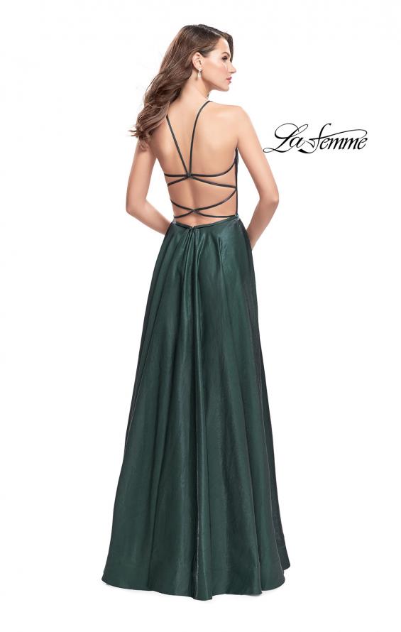 Picture of: Satin A-line Gown with Deep V Sweetheart Neckline in Hunter Green, Style: 25670, Detail Picture 3