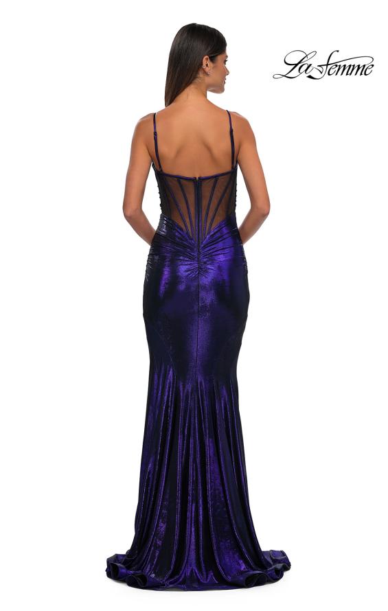 Picture of: Mermaid Metallic Jersey Dress with Draped Neckline in Indigo, Style: 32897, Detail Picture 10