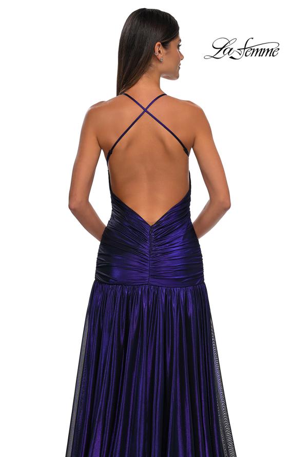 Picture of: Beautiful Long Metallic Net Jersey Gown with Flattering Ruching in Indigo, Style: 32887, Detail Picture 15