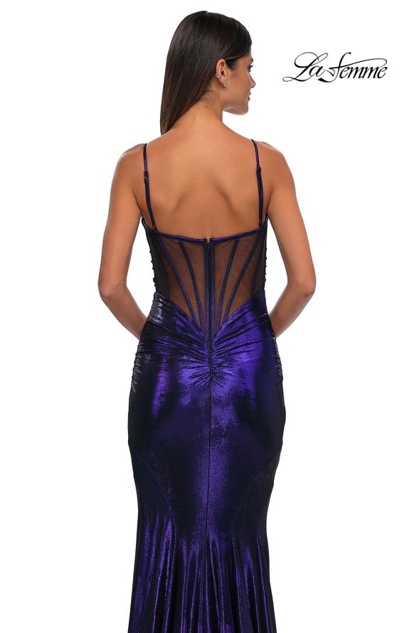 Picture of: Mermaid Metallic Jersey Dress with Draped Neckline in Indigo, Style: 32897, Detail Picture 16