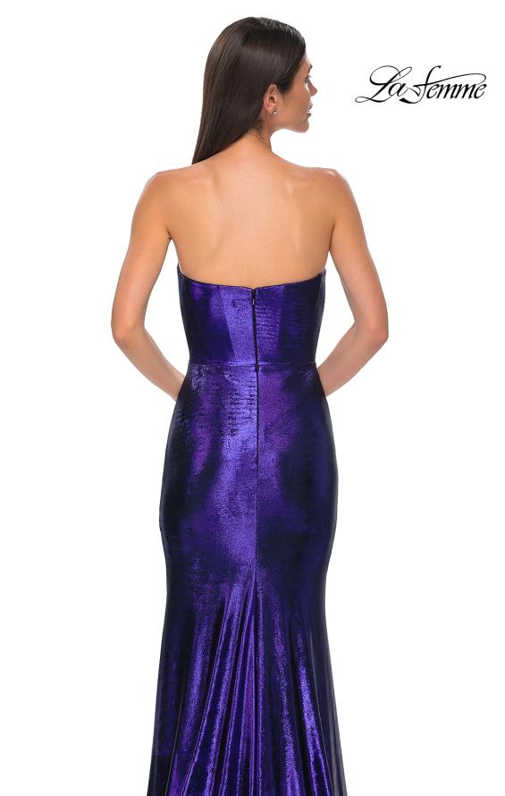 Picture of: Strapless Draped Neckline Prom Dress in Metallic Jersey in Indigo , Style 32828, Detail Picture 19