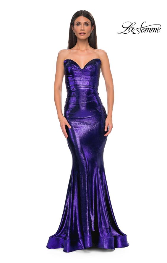 Picture of: Mermaid Metallic Prom Dress with Sweetheart Strapless Top in Indigo , Style 32995, Detail Picture 5