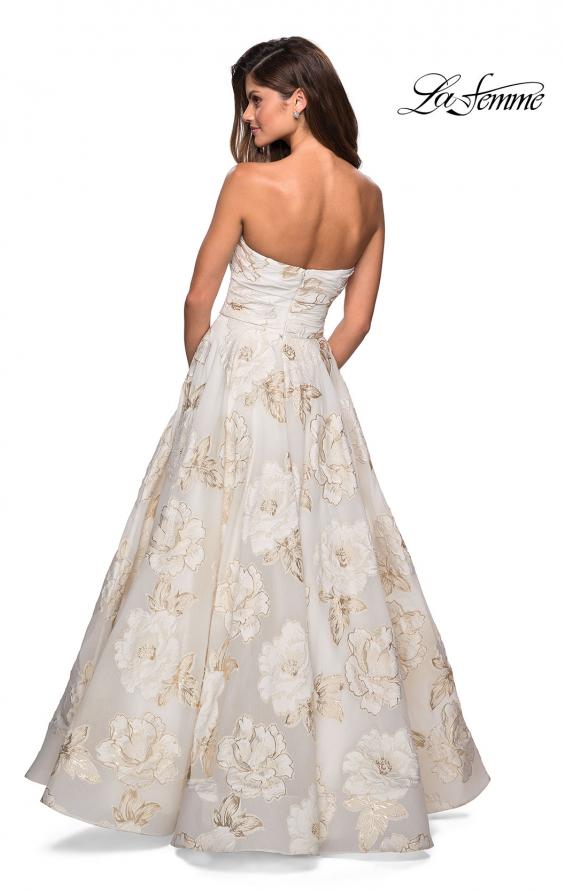 Picture of: Strapless Floral A Line Ball Gown with Pockets in Ivory Gold, Style: 27207, Back Picture