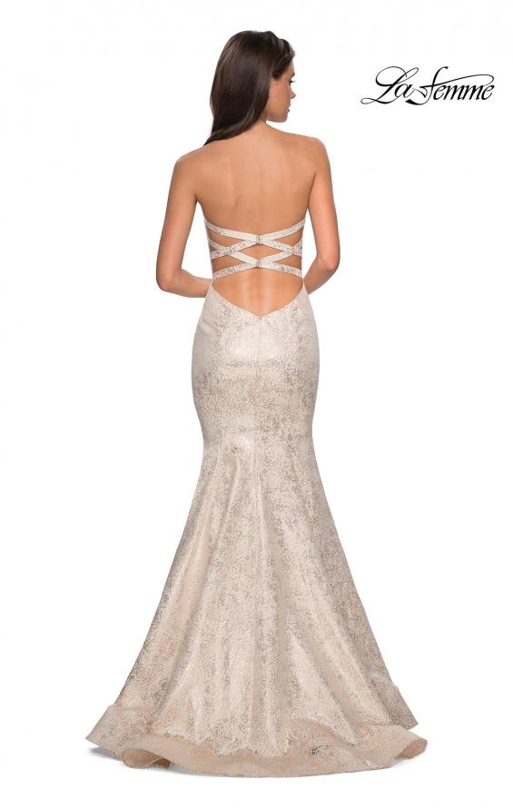 Picture of: Strapless Mermaid Jacquard Prom Dress in Ivory/Gold, Style: 27789, Back Picture