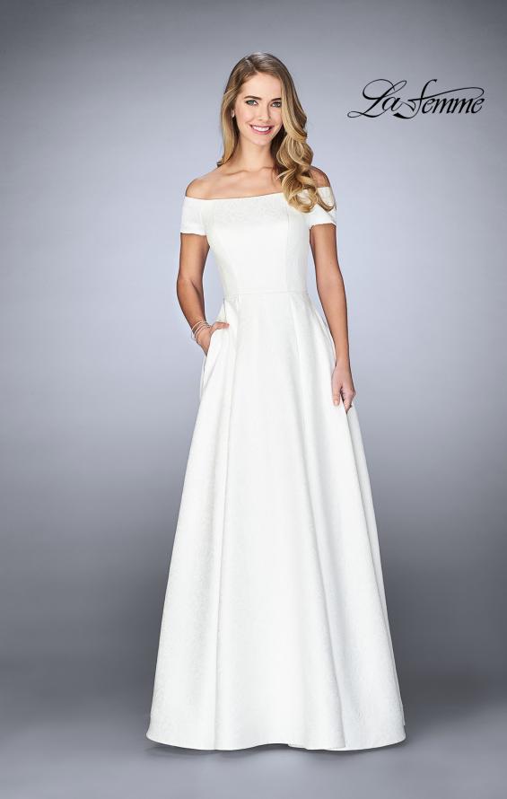 Picture of: Off The Shoulder Jacquard Gown With Small Sleeves in Ivory, Style: 24859, Detail Picture 1
