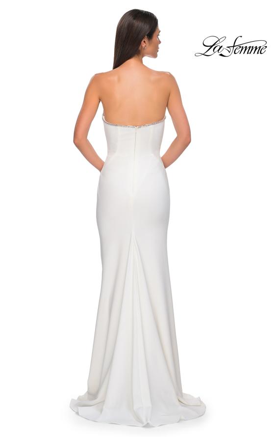 Picture of: Fabulous Jersey Dress with Rhinestones Lining the Top and HIgh Slit in Ivory , Style 32854, Detail Picture 8