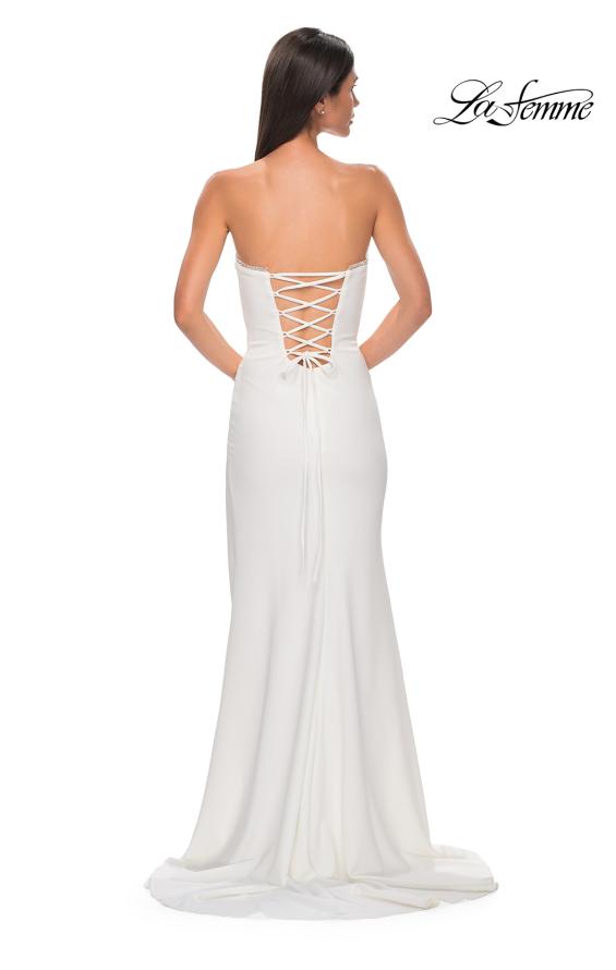 Picture of: Jersey Strapless Dress with Sweetheart Rhinestone Lined Neckline in Ivory , Style 32829, Detail Picture 12