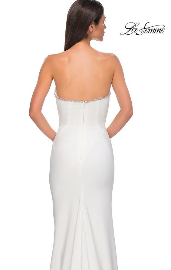 Picture of: Fabulous Jersey Dress with Rhinestones Lining the Top and HIgh Slit in Ivory , Style 32854, Detail Picture 14