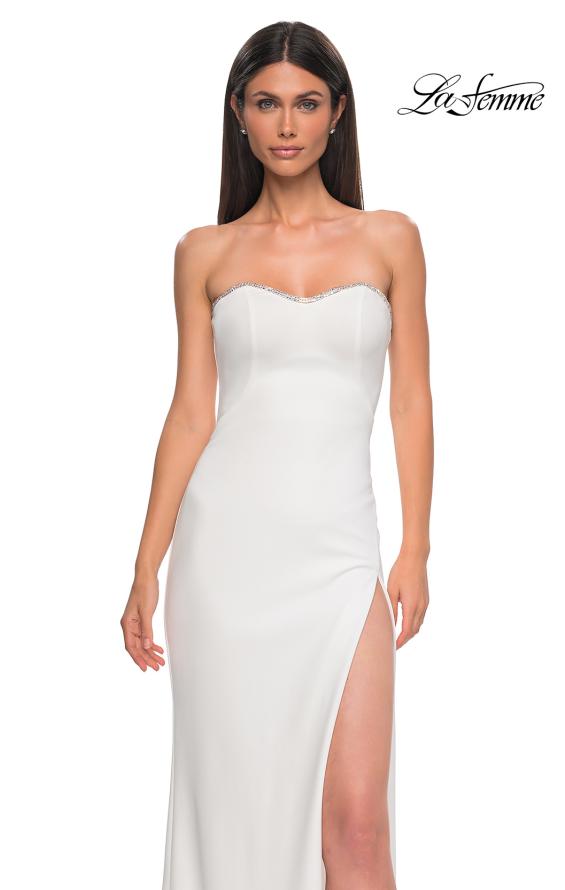 Picture of: Jersey Strapless Dress with Sweetheart Rhinestone Lined Neckline in Ivory , Style 32829, Detail Picture 24