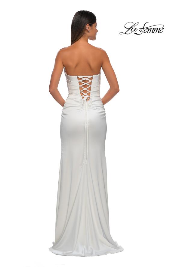 Picture of: Strapless Satin Evening Dress with Ruching and Lace Up Back in Ivory, Style: 32952, Detail Picture 4