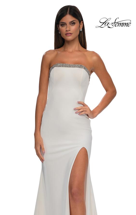 Picture of: Strapless Jersey Gown with Stunning Rhinestone Neckline in Ivory, Style: 32891, Detail Picture 7