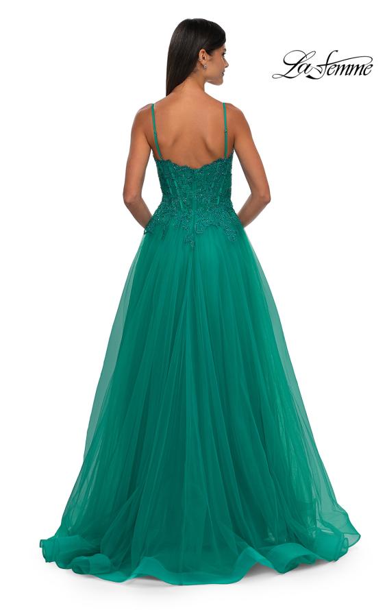 Picture of: Lace and Tulle A-line Prom Dress with High Slit in Jade , Style: 32646, Detail Picture 8