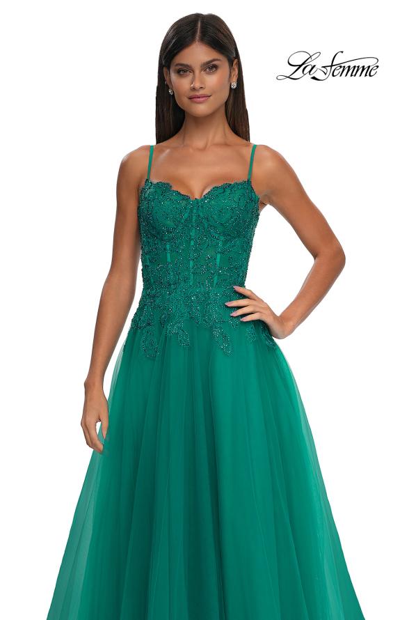 Picture of: Lace and Tulle A-line Prom Dress with High Slit in Jade , Style: 32646, Detail Picture 21