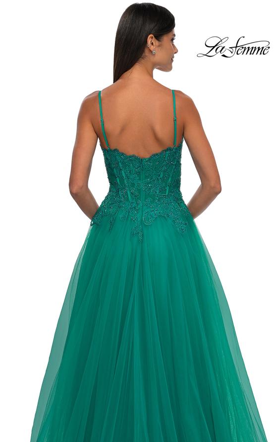 Picture of: Lace and Tulle A-line Prom Dress with High Slit in Jade , Style: 32646, Detail Picture 22