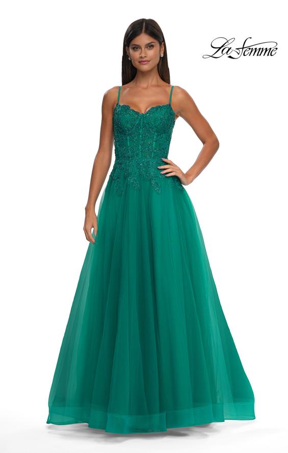 Picture of: Lace and Tulle A-line Prom Dress with High Slit in Jade , Style: 32646, Detail Picture 7