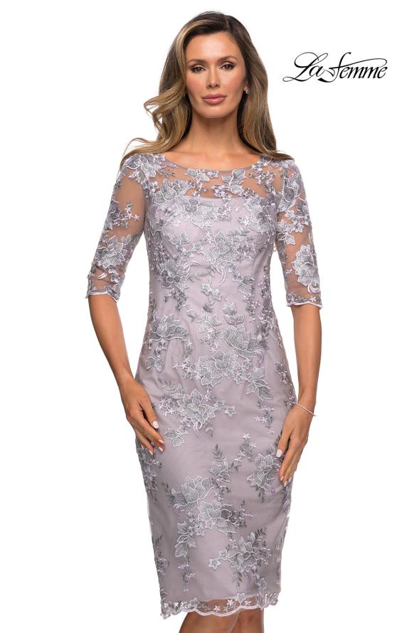 Picture of: Tea Length Lace Gown with Three Quarter Sleeves, Style: 27895, Detail Picture 5