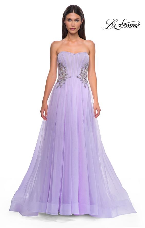 Picture of: Tulle A-line Prom Dress with Beautiful Rhinestone Side Detail in Lavender , Style 32767, Detail Picture 8