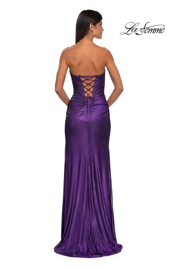 Picture of: Net Jersey Prom Dress with Strapless Top and Flattering Ruching in Lavender , Style: 32946, Detail Picture 8