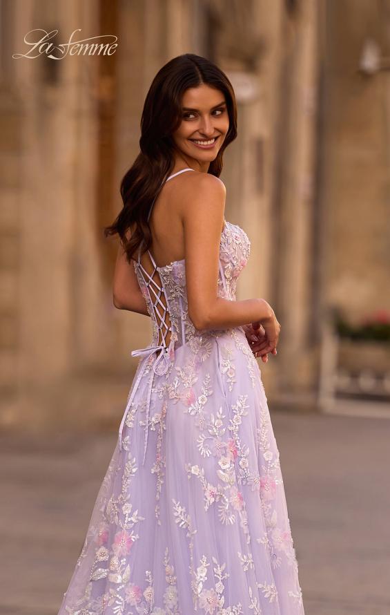 Picture of: Stunning Floral Tulle Gown with Corset Top and Slit in Lavender , Style 32695, Detail Picture 2