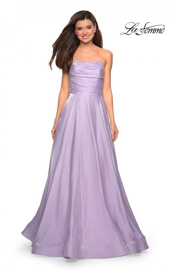 Picture of: Strapless Satin Gown with Ruching and Pockets in Lavender, Style: 27130, Detail Picture 3