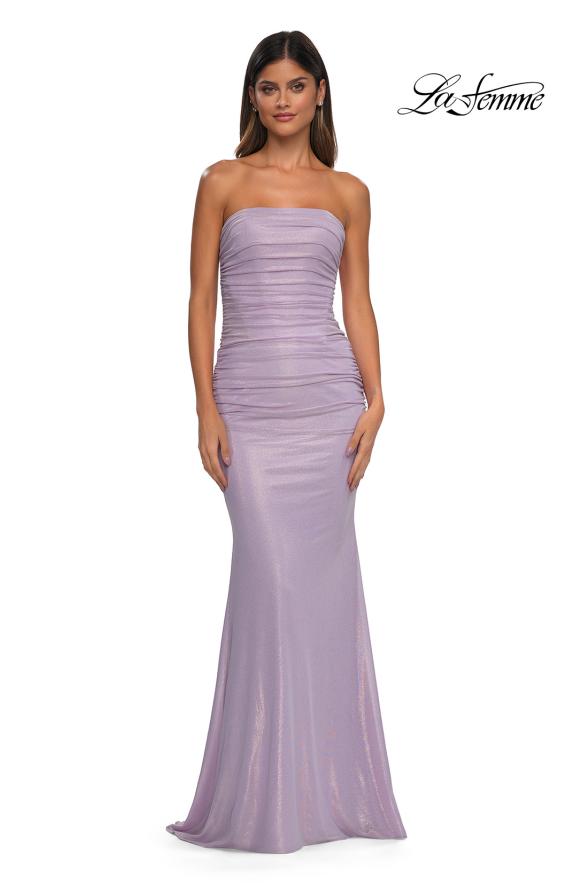 Picture of: Metallic Prom Dress with Strapless Top and Flattering Ruching in Lavender, Style: 33033, Detail Picture 3