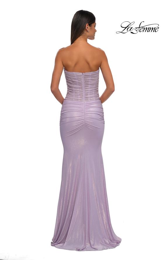 Picture of: Metallic Prom Dress with Strapless Top and Flattering Ruching in Lavender, Style: 33033, Detail Picture 4