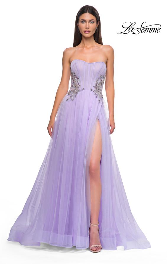 Picture of: Tulle A-line Prom Dress with Beautiful Rhinestone Side Detail in Lavender , Style 32767, Detail Picture 5