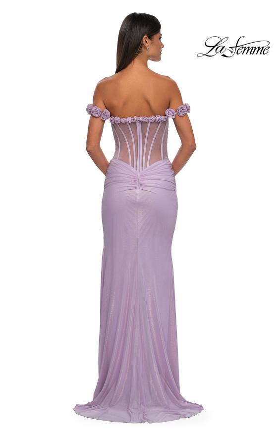 Picture of: Prom Dress with Rosette Off the Shoulder Straps and Neckline in Lavender, Style: 33044, Detail Picture 5