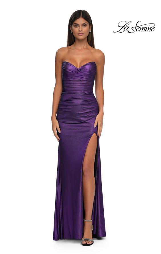 Picture of: Net Jersey Prom Dress with Strapless Top and Flattering Ruching in Lavender , Style: 32946, Detail Picture 7