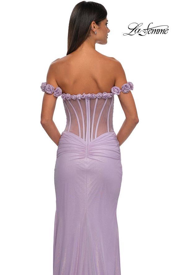 Picture of: Prom Dress with Rosette Off the Shoulder Straps and Neckline in Lavender, Style: 33044, Detail Picture 7