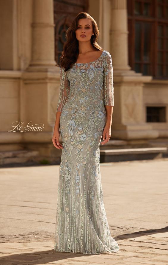 Picture of: Long Mother of the Bride Dress with Colorful Lace Design in Light Blue, Style: 32463, Main Picture