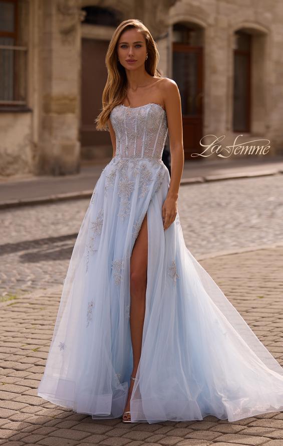 Picture of: Tulle A-line Prom Dress with Gorgeous Rhinestone Lace Applique in Light Blue, Style: 33028, Main Picture