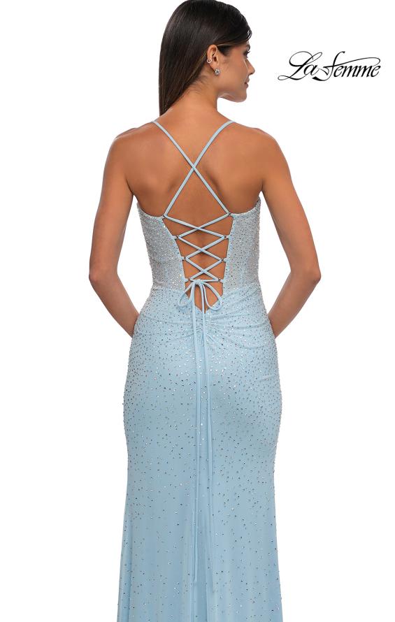 Picture of: Long Prom Dress Embellished with Rhinestones and Open Back in Light Blue, Style: 32547, Detail Picture 10