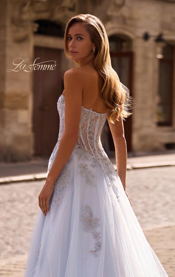 Picture of: Tulle A-line Prom Dress with Gorgeous Rhinestone Lace Applique in Light Blue, Style: 33028, Detail Picture 2