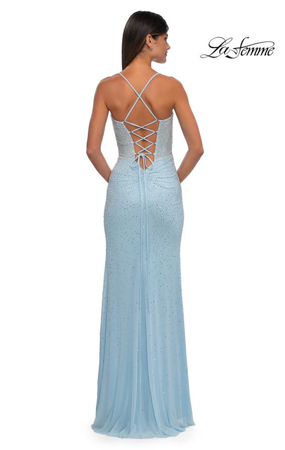 Picture of: Long Prom Dress Embellished with Rhinestones and Open Back in Light Blue, Style: 32547, Detail Picture 6