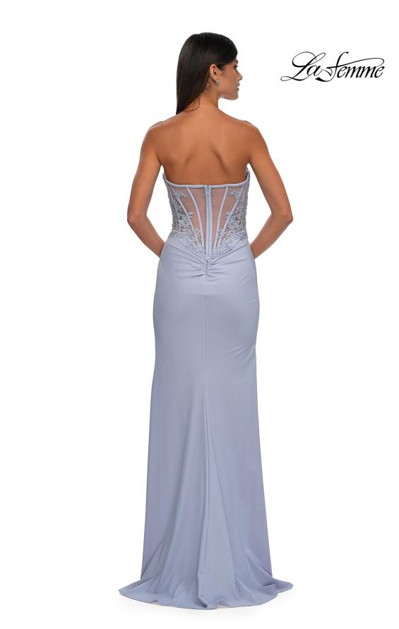 Picture of: Strapless Prom Dress with Ruching and Lace Detail Neckline and Back in Light Periwinkle, Style: 32981, Detail Picture 9