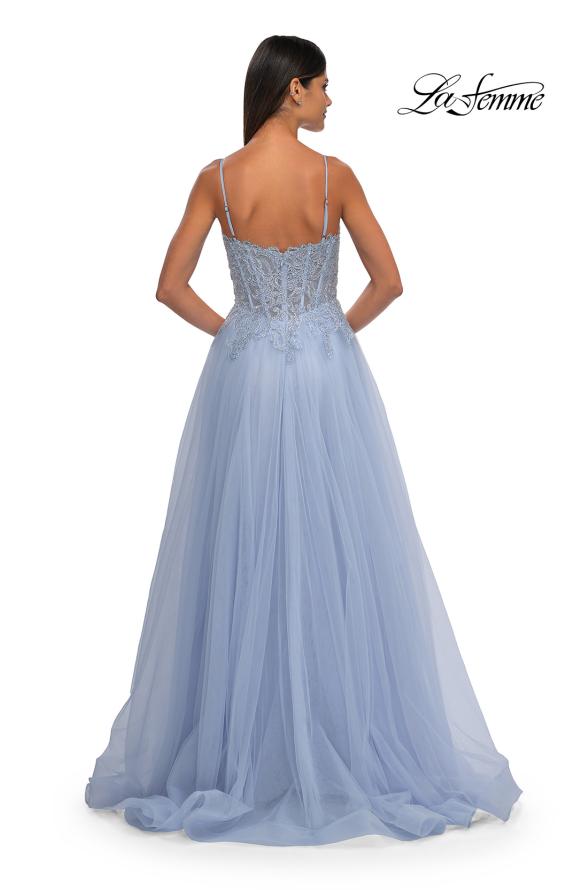 Picture of: Lace and Tulle A-line Prom Dress with High Slit in Light Periwinkle, Style: 32646, Detail Picture 16