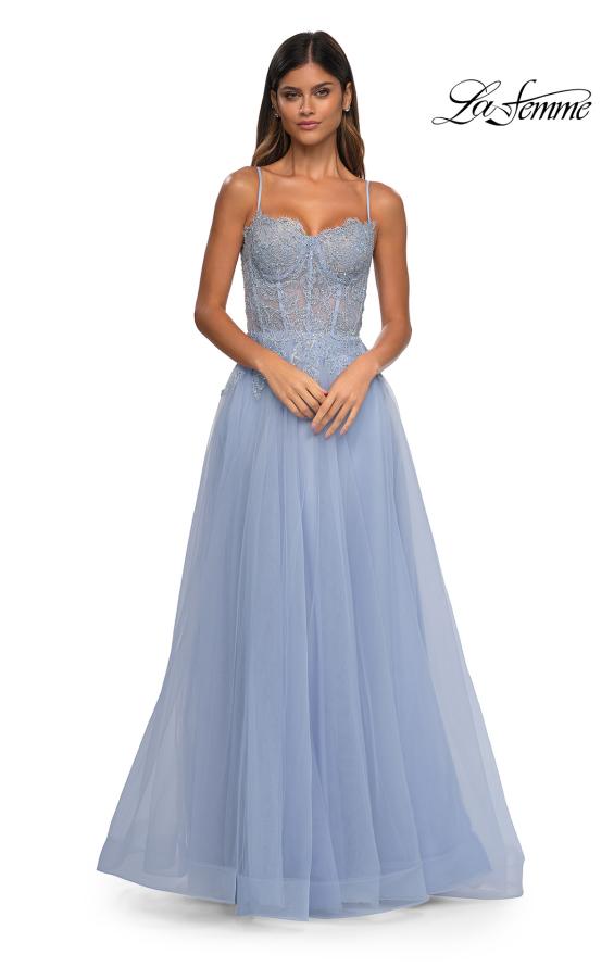 Picture of: Lace and Tulle A-line Prom Dress with High Slit in Light Periwinkle, Style: 32646, Detail Picture 29