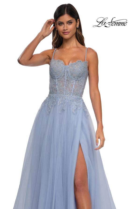 Picture of: Lace and Tulle A-line Prom Dress with High Slit in Light Periwinkle, Style: 32646, Detail Picture 30