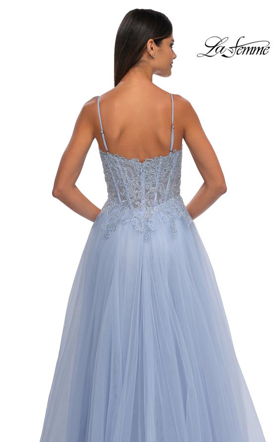 Picture of: Lace and Tulle A-line Prom Dress with High Slit in Light Periwinkle, Style: 32646, Detail Picture 31