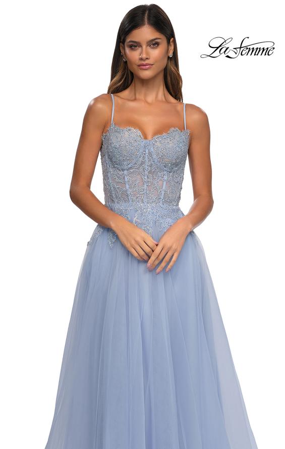 Picture of: Lace and Tulle A-line Prom Dress with High Slit in Light Periwinkle, Style: 32646, Detail Picture 32