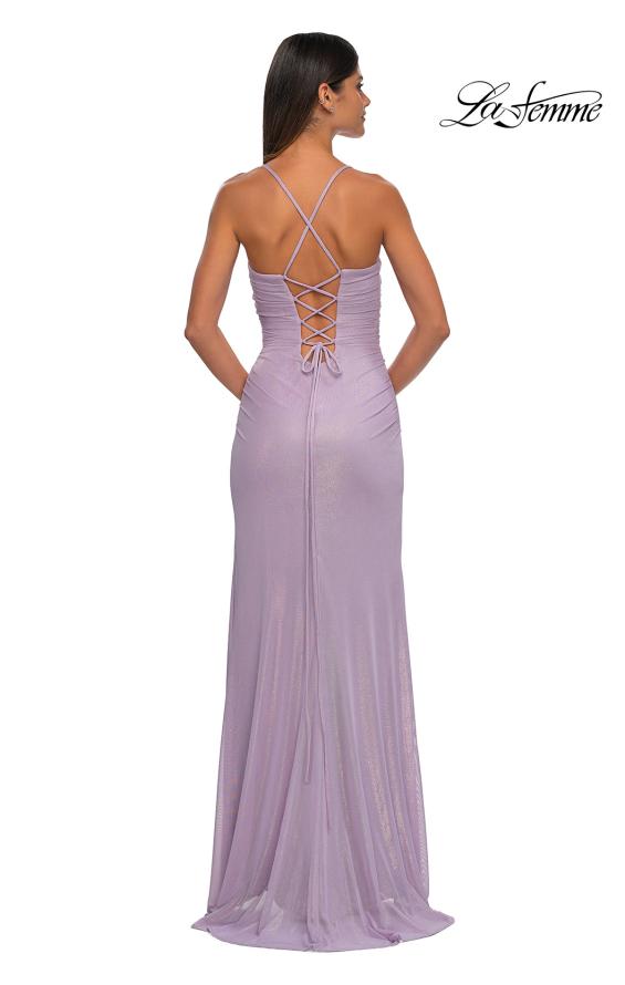 Picture of: Pastel Prom Dress with Metallic Fabric and Lace Up Back in Light Periwinkle, Style: 32964, Detail Picture 4