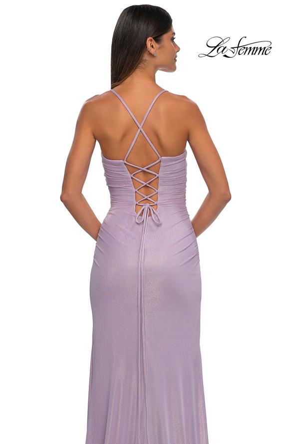 Picture of: Pastel Prom Dress with Metallic Fabric and Lace Up Back in Light Periwinkle, Style: 32964, Detail Picture 6